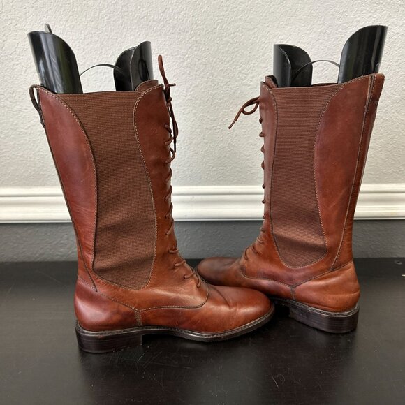 Vtg Y2k Cole Haan Country Lace-up Mid-calf Boots Red Brown Leather Size 6.5 - Picture 5 of 8